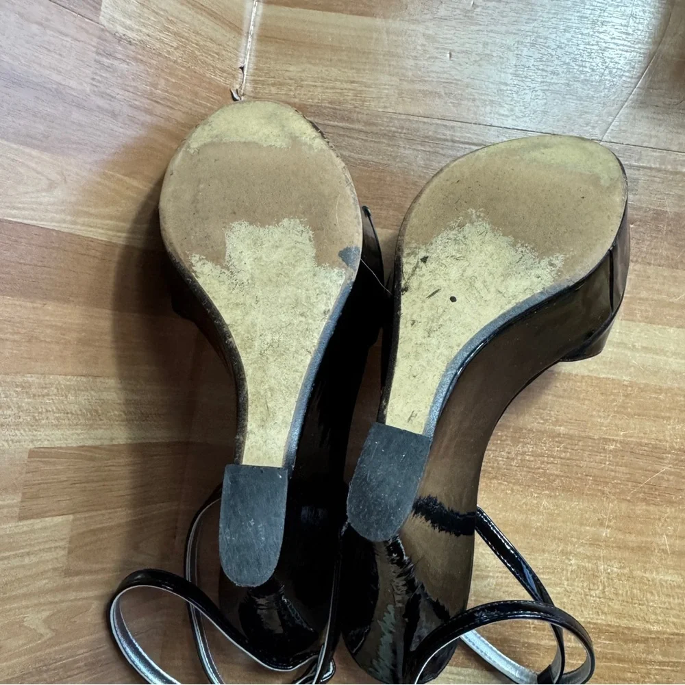 Charles David truce black patent wedge open toe shoes ankle strap size 9 - Picture 8 of 12